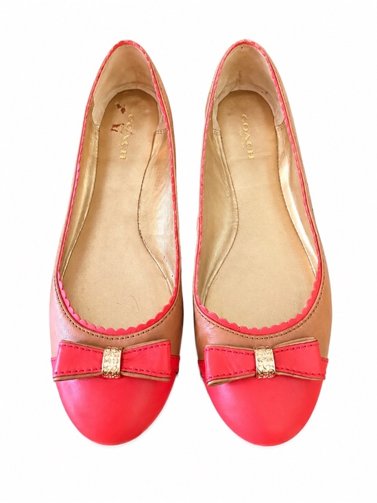 Coach Shoes - Coach Colorblock Leather Ballet Flats Coral Pink & Tan Bow Shoes Size 36